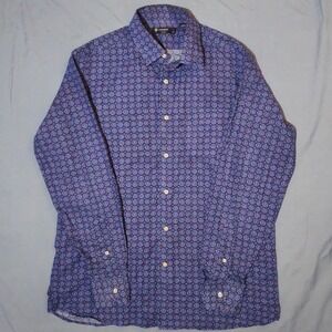 Cremieux Classics Mens Blue Geometric Medallion Linen Cotton Button Down Shirt M